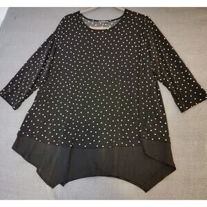 Adrianna Papell Womens Layered Look Pullover Sweater top Size 1X Polka Dot Black